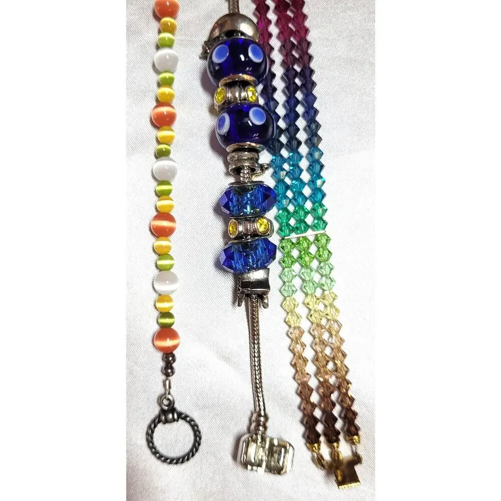 Vtg Rainbow Glass Crystal Bracelet Lot Multicolored Stacking Small-Medium Wrist